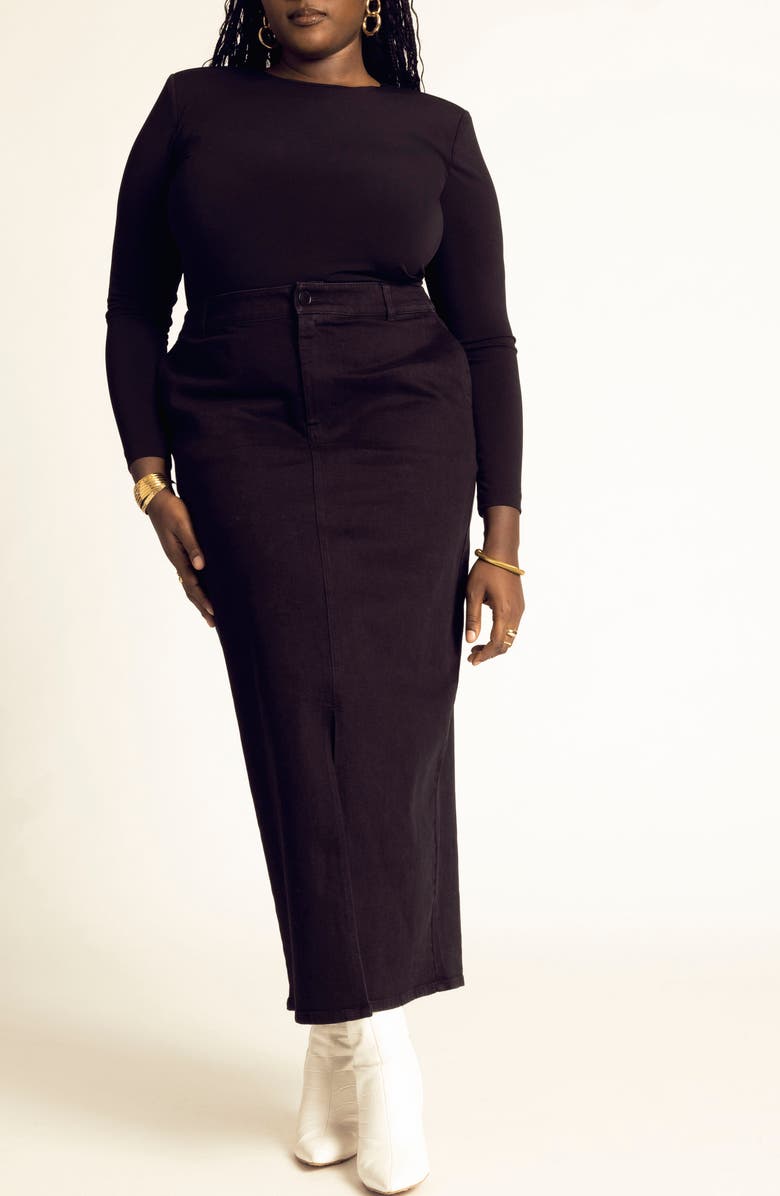 ELOQUII Stretch Denim Maxi Skirt, Alternate, color, 