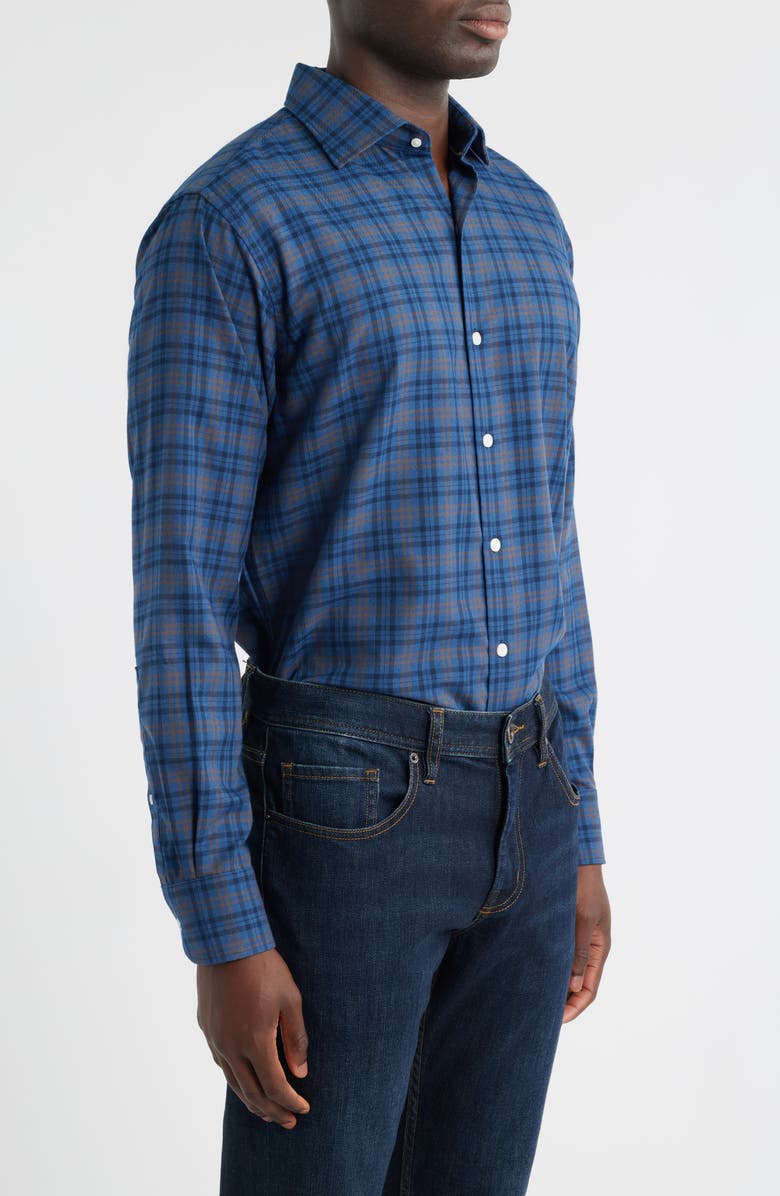 Peter Millar Bar Harbour Plaid Flannel Performance Button-Up Shirt, Alternate, color, Blue Haze
