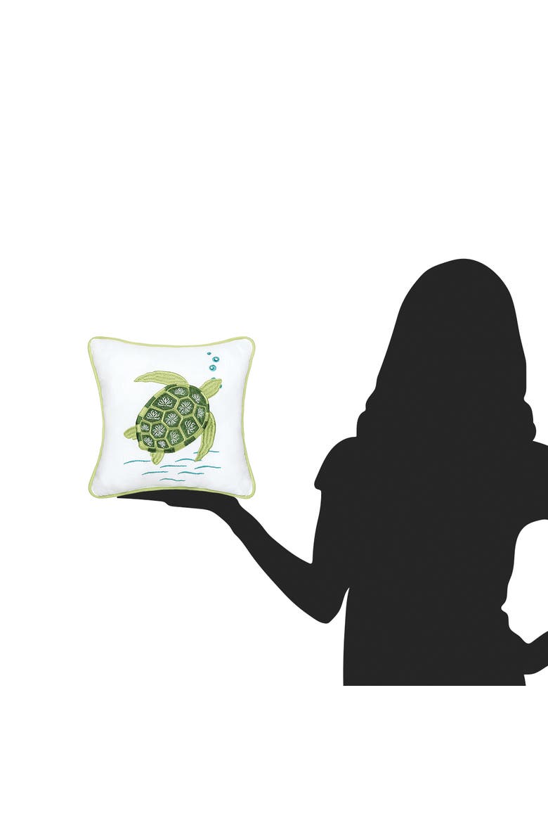 Green Turtle Cotton Blend Mini Accent Pillow 10" x 10", Alternate, color, Green