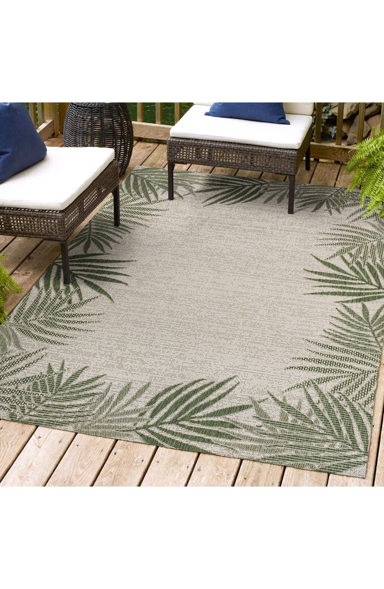 JONATHAN Y Isla Coastal Cottage Palm Frond Border Indoor/Outdoor Area Rug, Alternate, color, Green/Cream