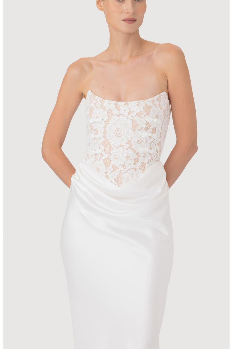 Blair Lace Bodice Strapless Gown, Alternate, color, WHITE
