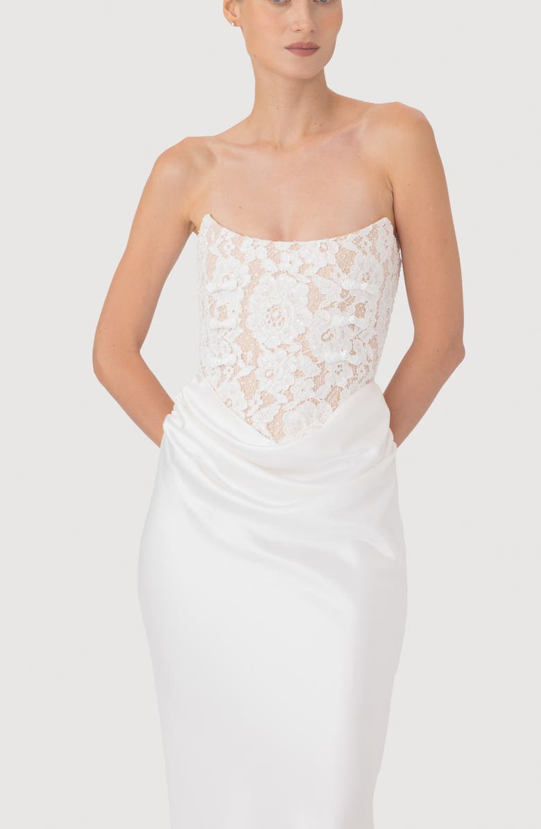 SAU LEE Blair Lace Bodice Strapless Gown, Alternate, color, White