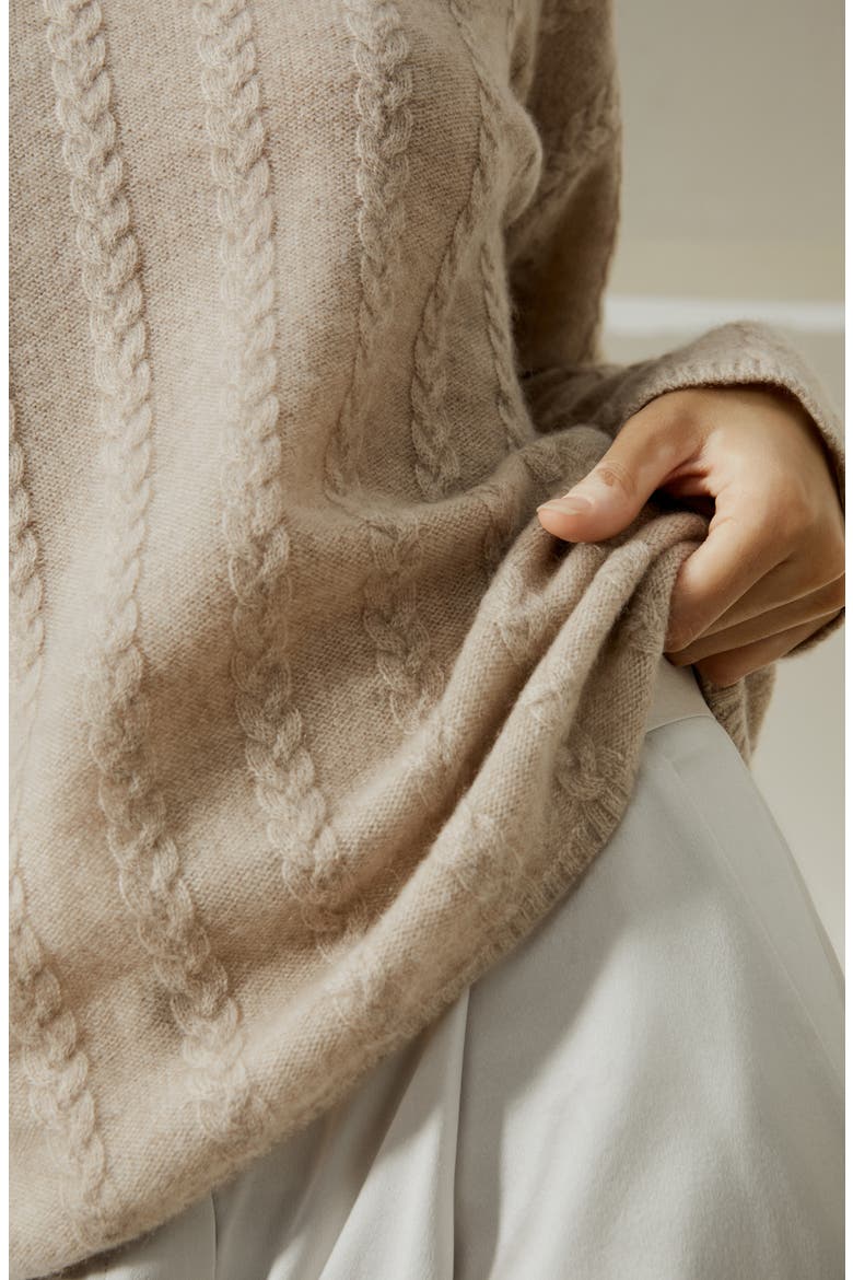 Semi-Sheer Cable-knit Cashmere Sweater, Alternate, color, Beige