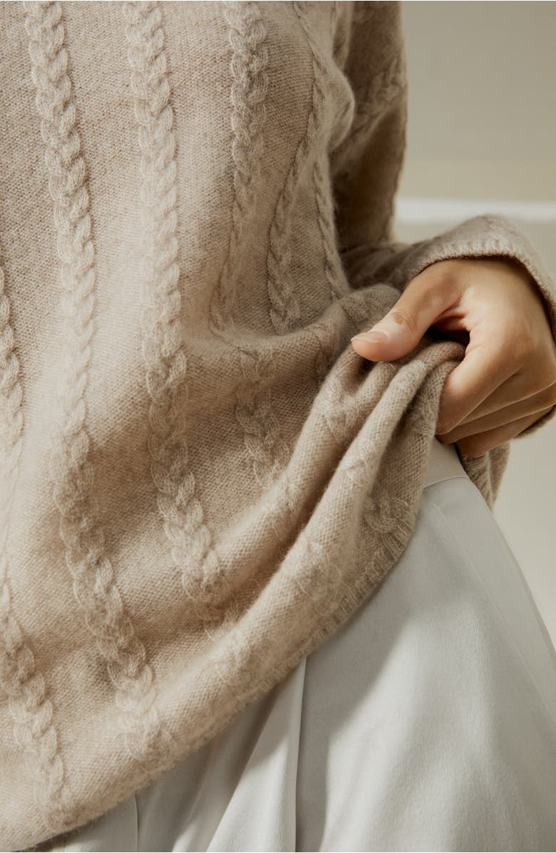Lilysilk Women's Semi-Sheer Cable-knit Cashmere Sweater, Alternate, color, Beige