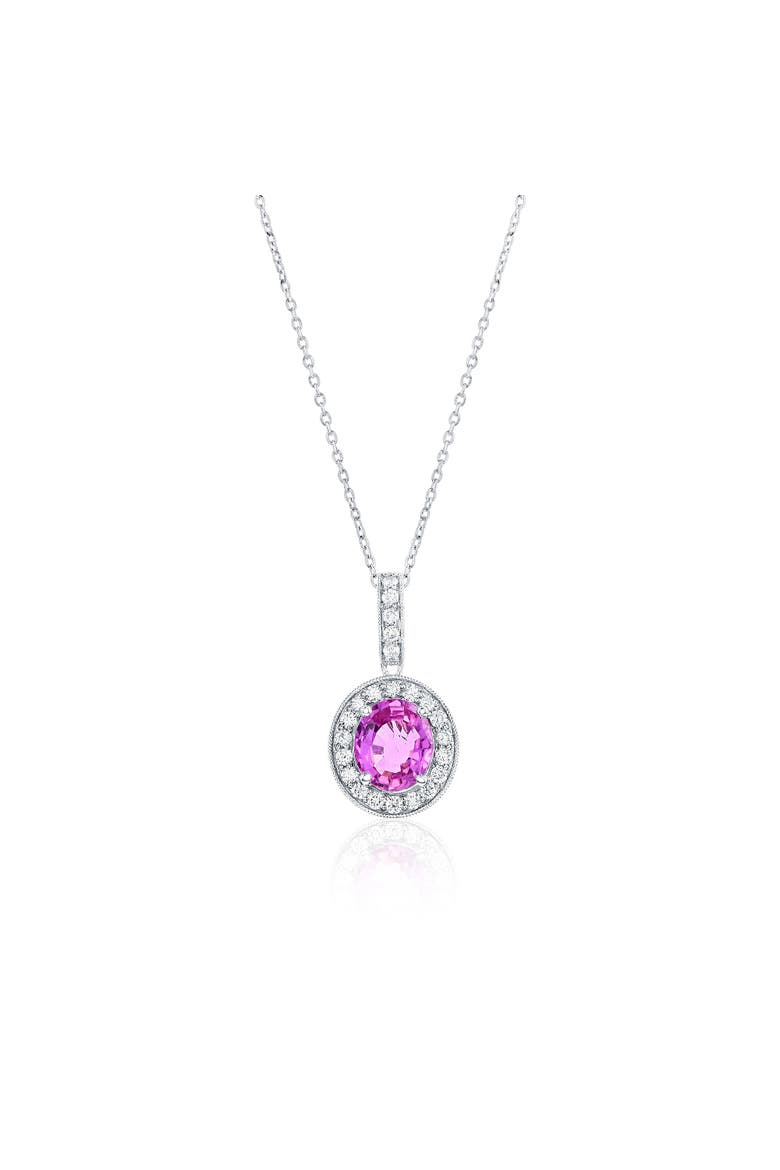 14K Gold Pink Sapphire & White Diamond Solitaire Pendant Necklace, Main, color, Pink