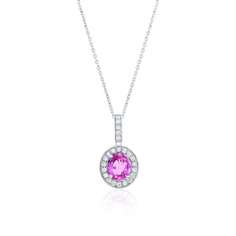 14K Gold Pink Sapphire & White Diamond Solitaire Pendant Necklace