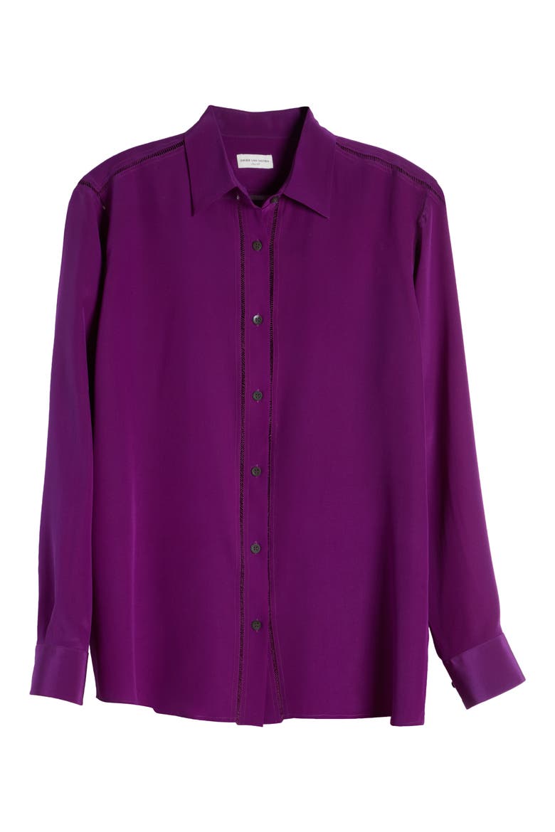 Clavelly Ladder Stitch Silk Blouse, Alternate, color, VIOLET