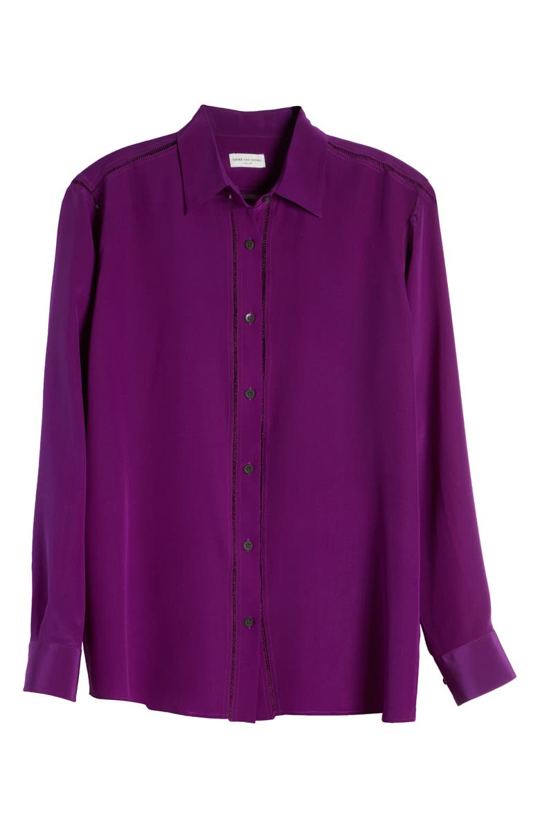 Dries Van Noten Clavelly Ladder Stitch Silk Blouse, Alternate, color,