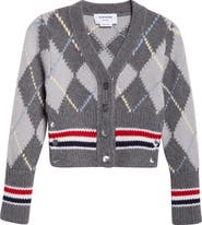 Thom Browne Argyle Intarsia Shrunken Virgin Wool Blend Cardigan