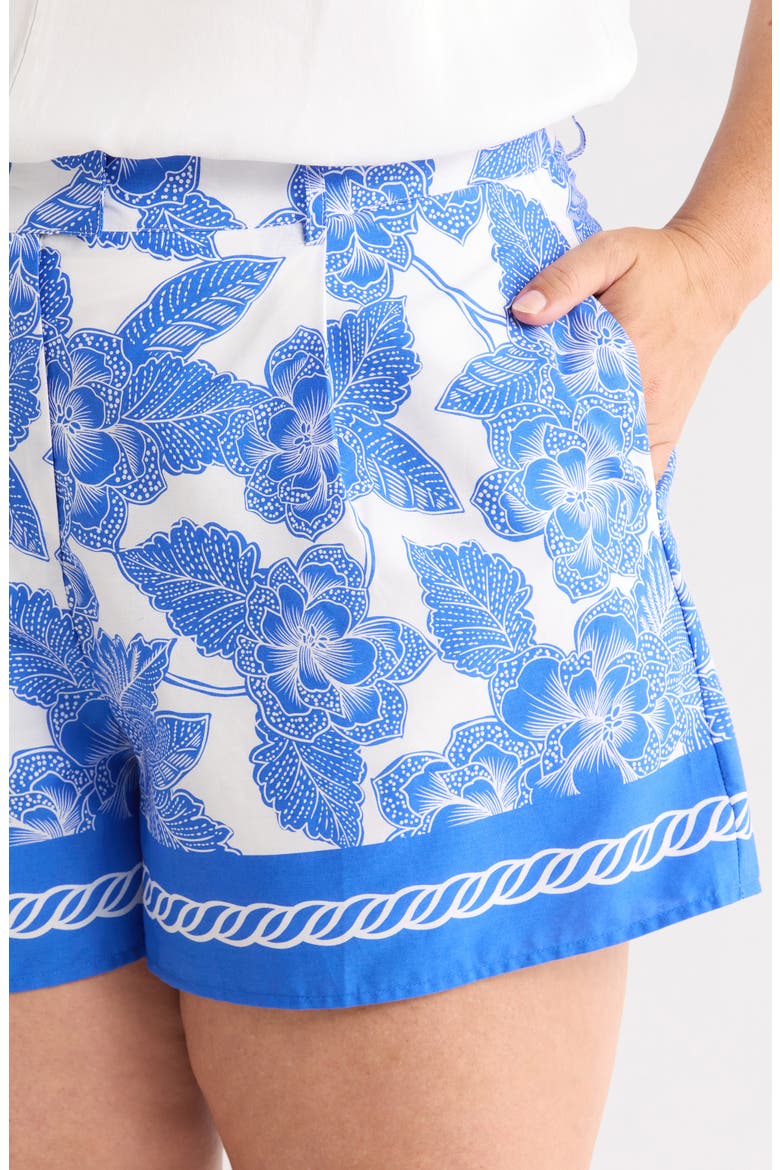 Rency Floral Arvery Pleated Shorts, Alternate, color, WHITE BLUES