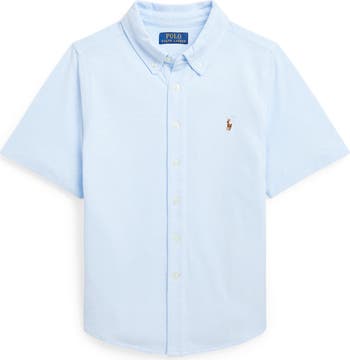Kids' Short Sleeve Cotton Piqué Button-Down Shirt