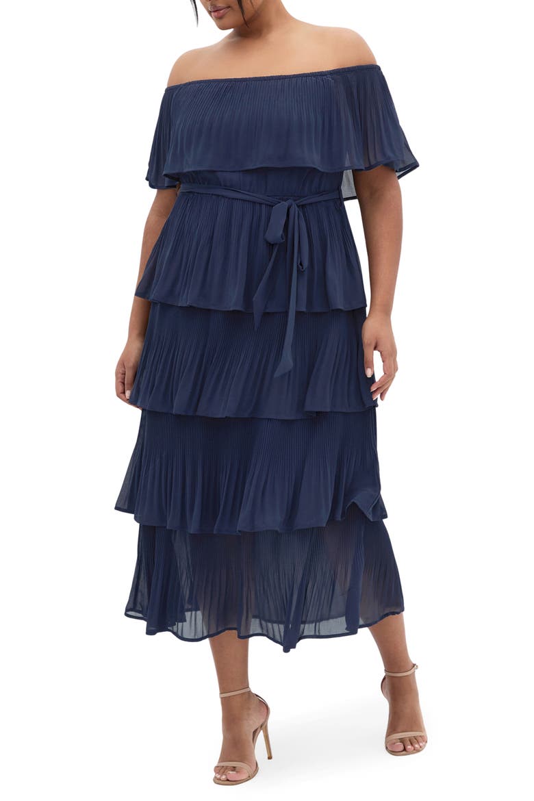 Night Garden Pleated Tiered Maxi Dress, Main, color, NAVY