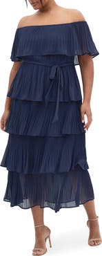 City Chic Night Garden Pleated Tiered Maxi Dress