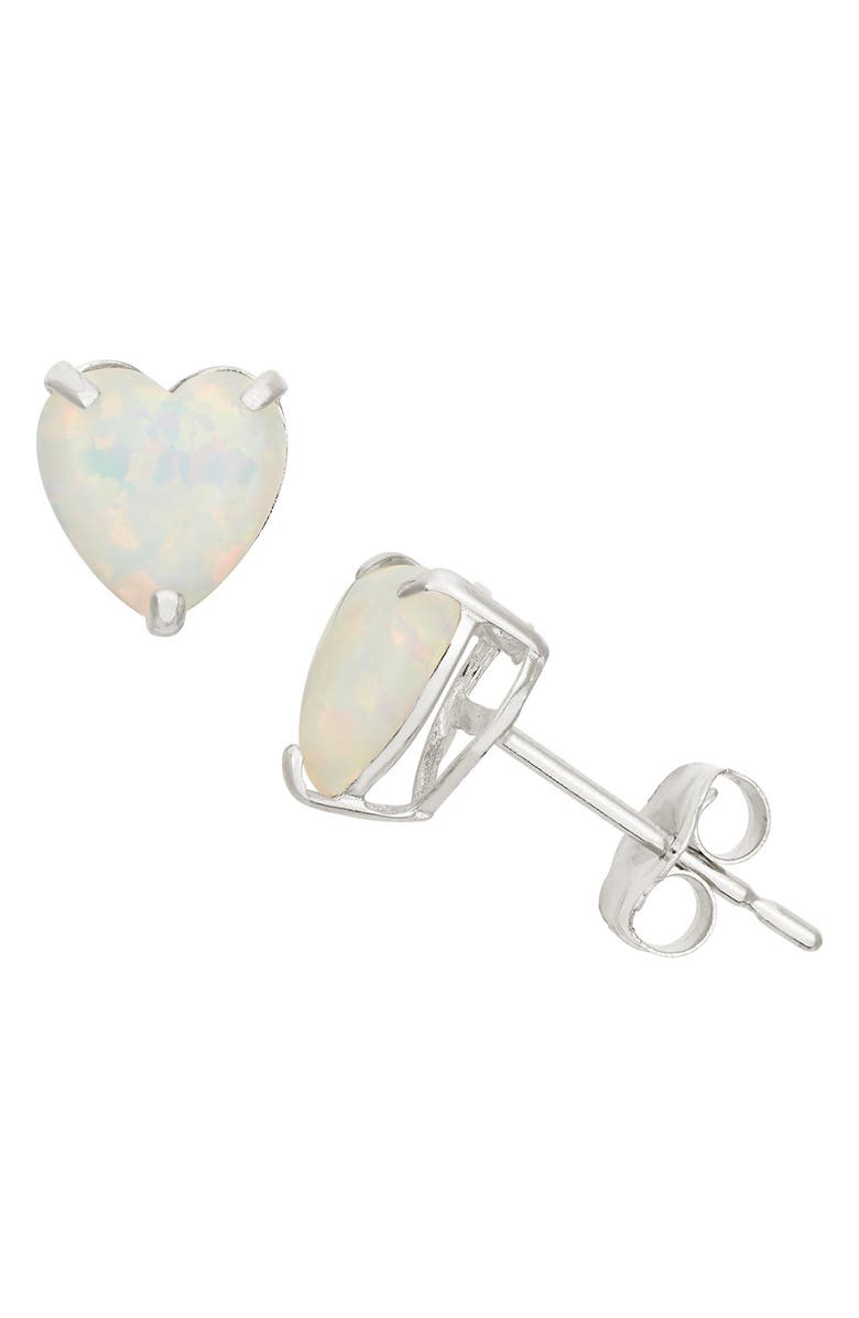 FZN 10K White Gold Heart Opal Solitaire Stud Earrings, Main, color, White