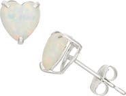 FZN 10K White Gold Heart Opal Solitaire Stud Earrings