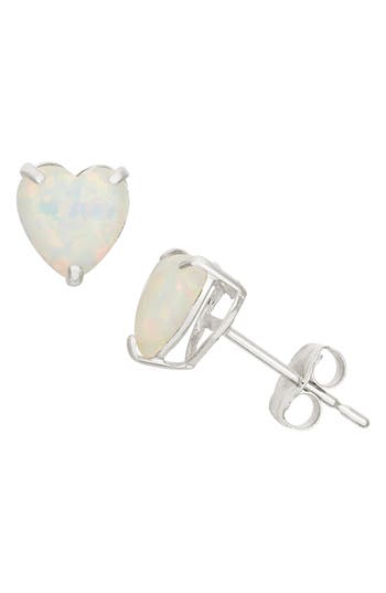 Fzn 10k White Gold Heart Opal Solitaire Stud Earrings