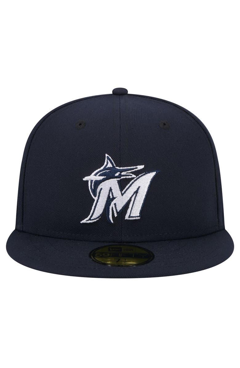 New Era Men's New Era Navy Miami Marlins White Logo 59FIFTY Fitted Hat, Alternate, color, 