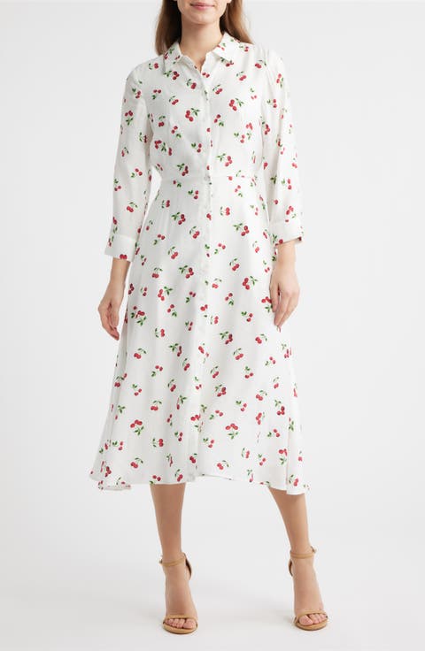 Long Sleeve Cherry Print Shirtdress
