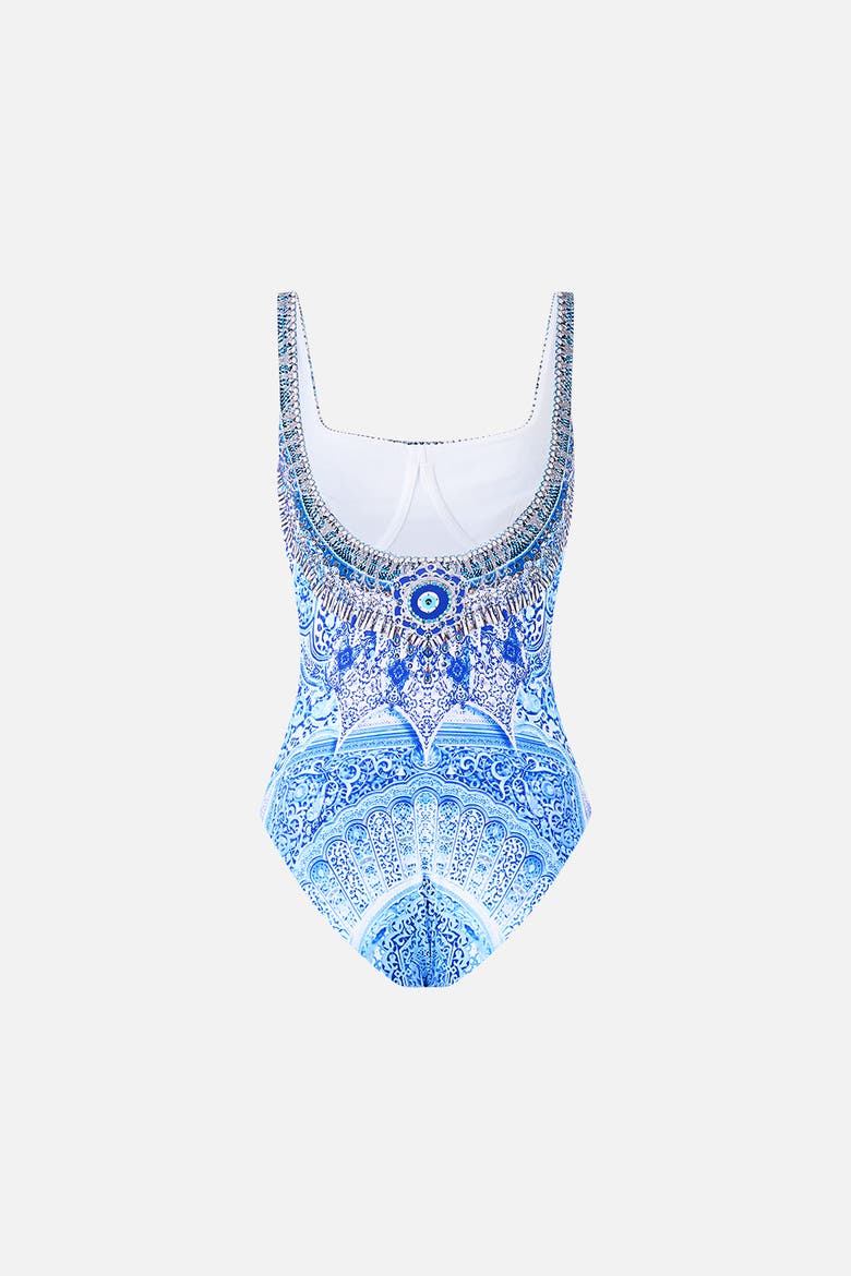 Underwire Square Neck One Piece With Scoop Back, Alternate, color, The Bosphorous