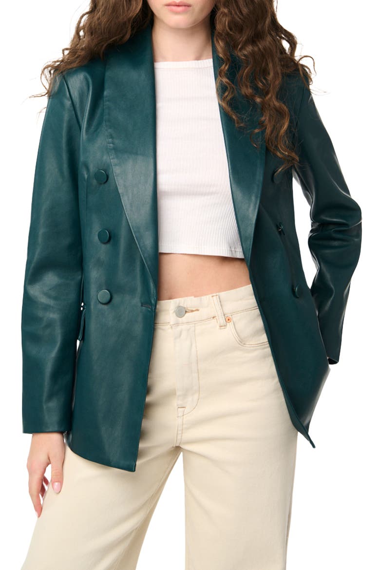Double Breasted Faux Leather Blazer, Main, color, GREEN ROOM