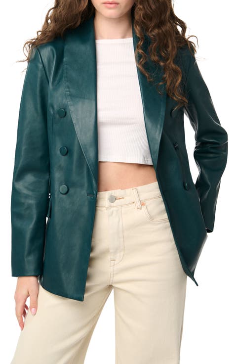 Double Breasted Faux Leather Blazer