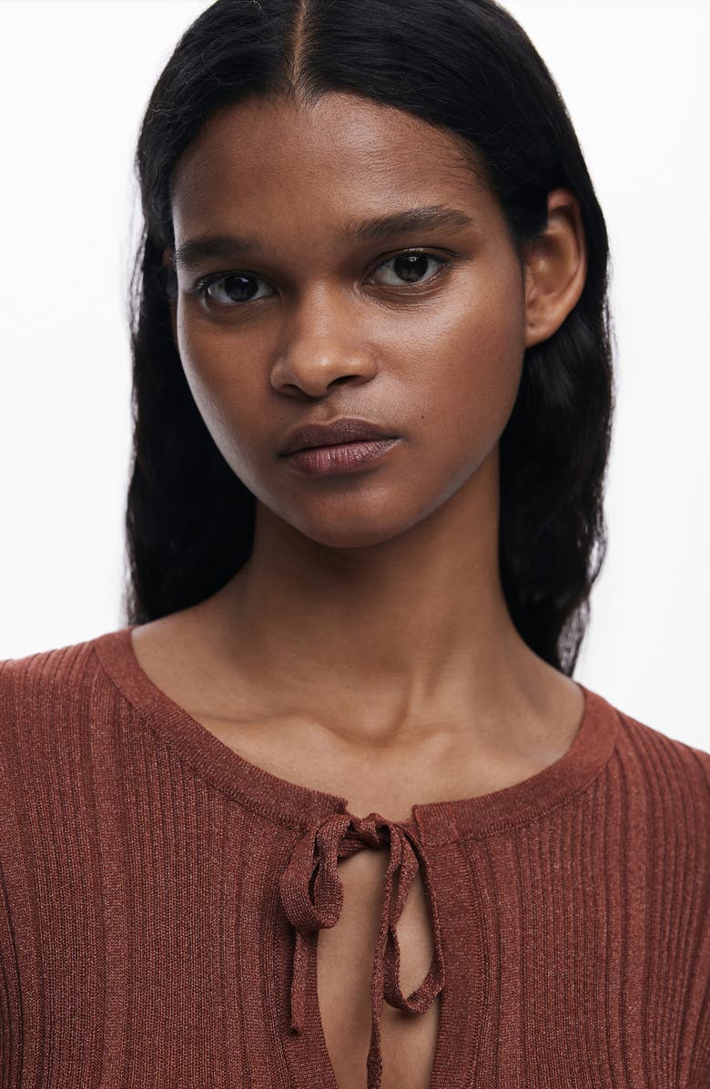 Desigual Rib Tie Front Top, Alternate, color, Brown