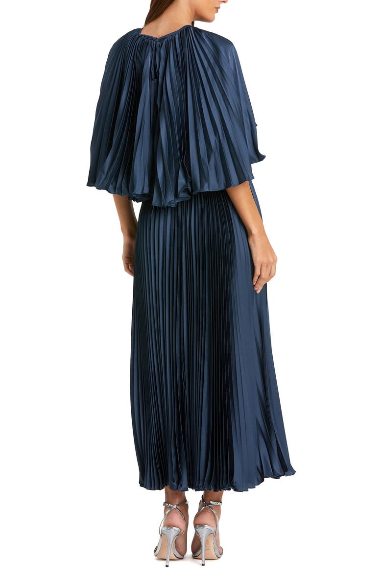 Mac Duggal Pleated Capelet Tea-Length Dress, Alternate, color, Midnight