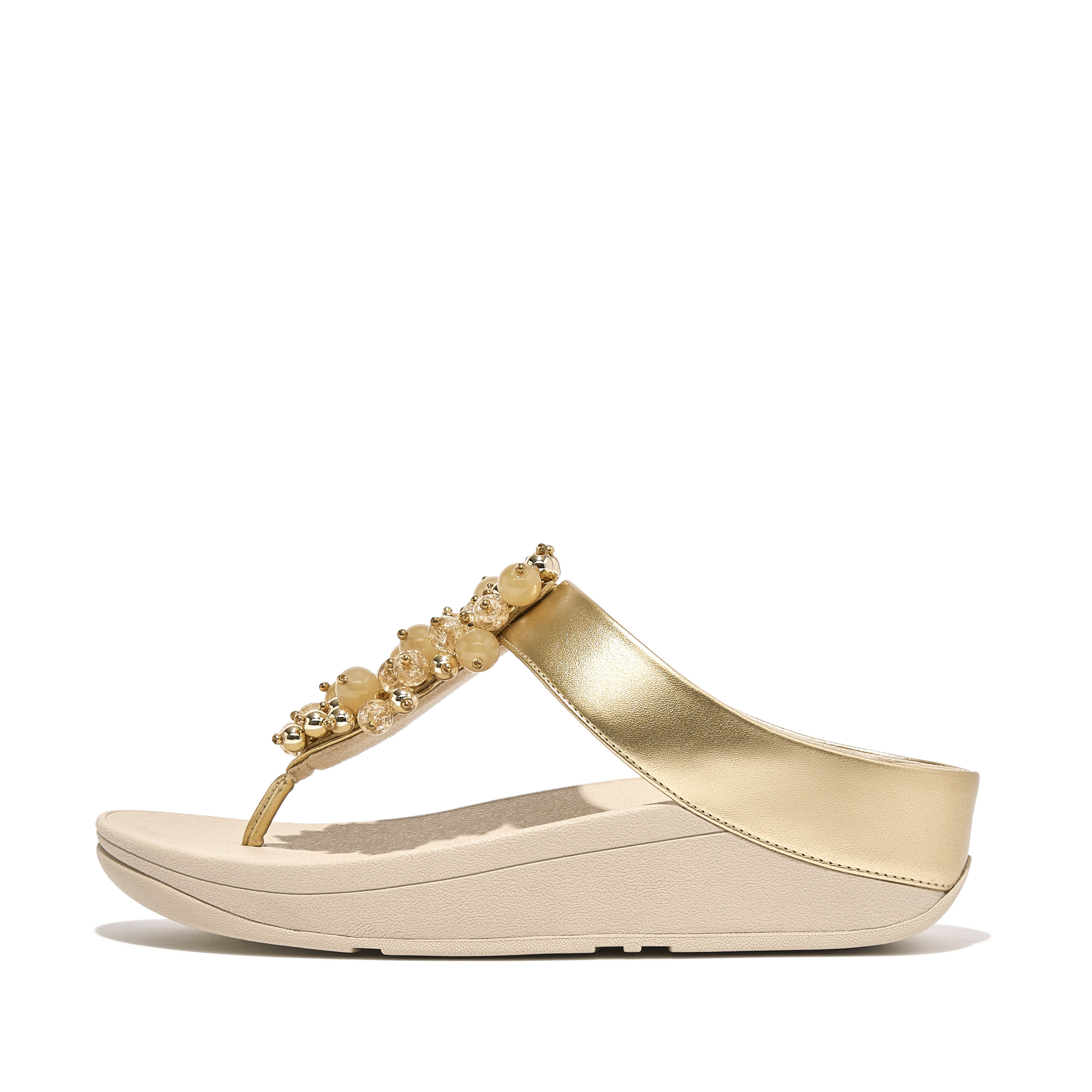 FitFlop Fino Bauble-bead toe-post sandals, Alternate, color, Platino