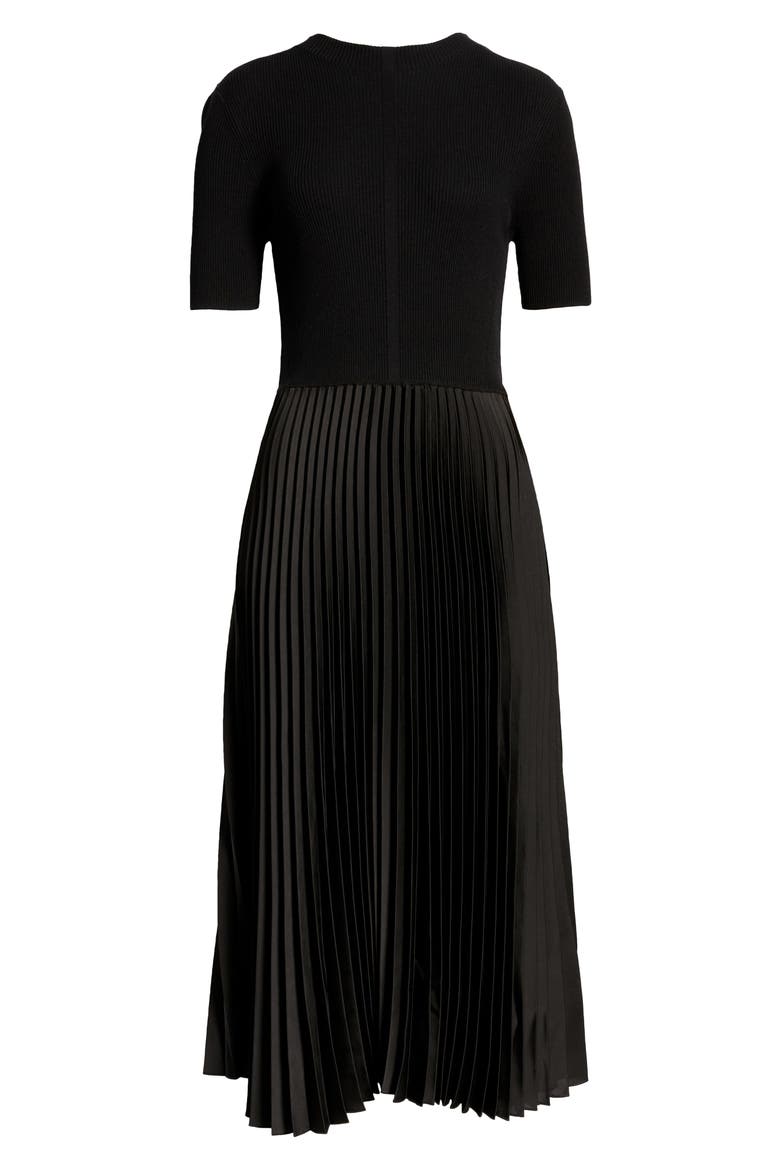 Fadrid Ribbed Pleated A-Line Dress, Alternate, color, BLACK