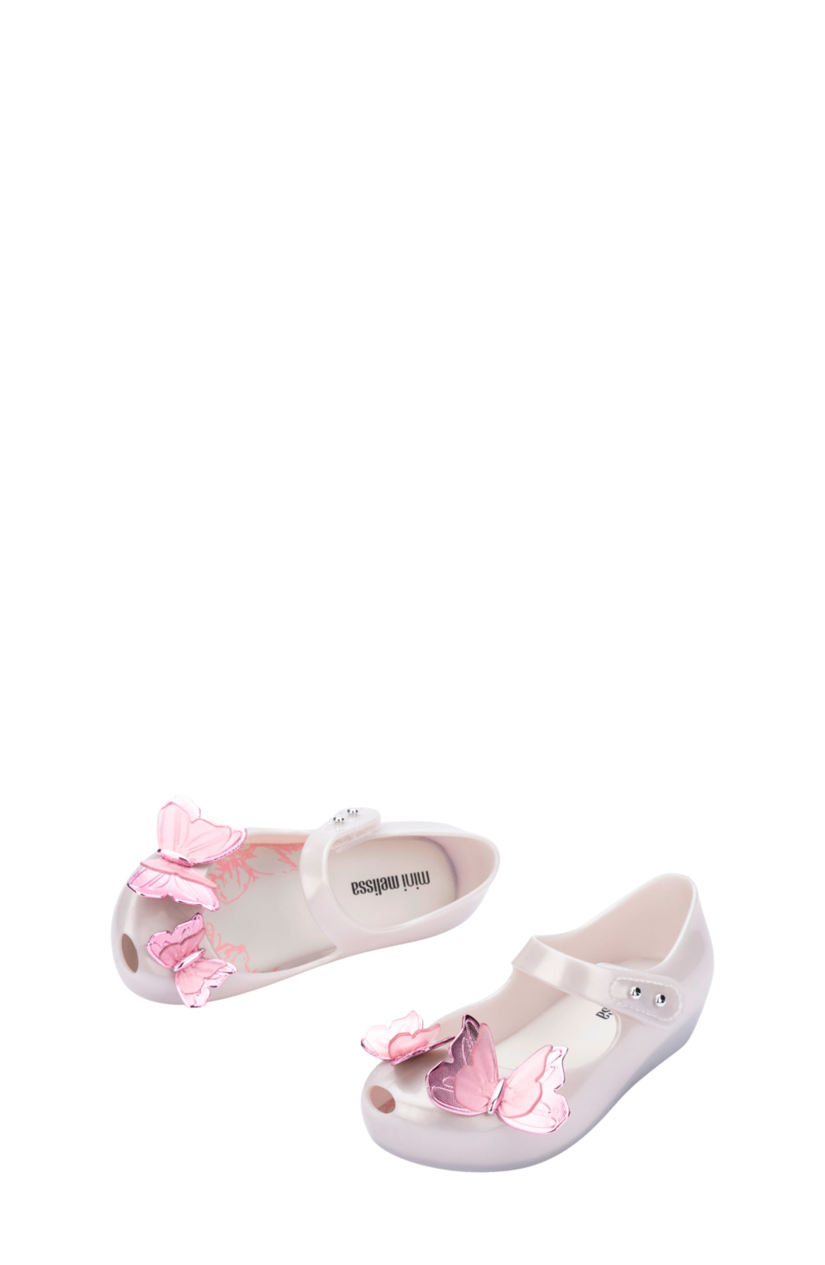 Mini Melissa Ultragirl Butterfly Mary Jane Flat, Alternate, color, Pearly White /Pink