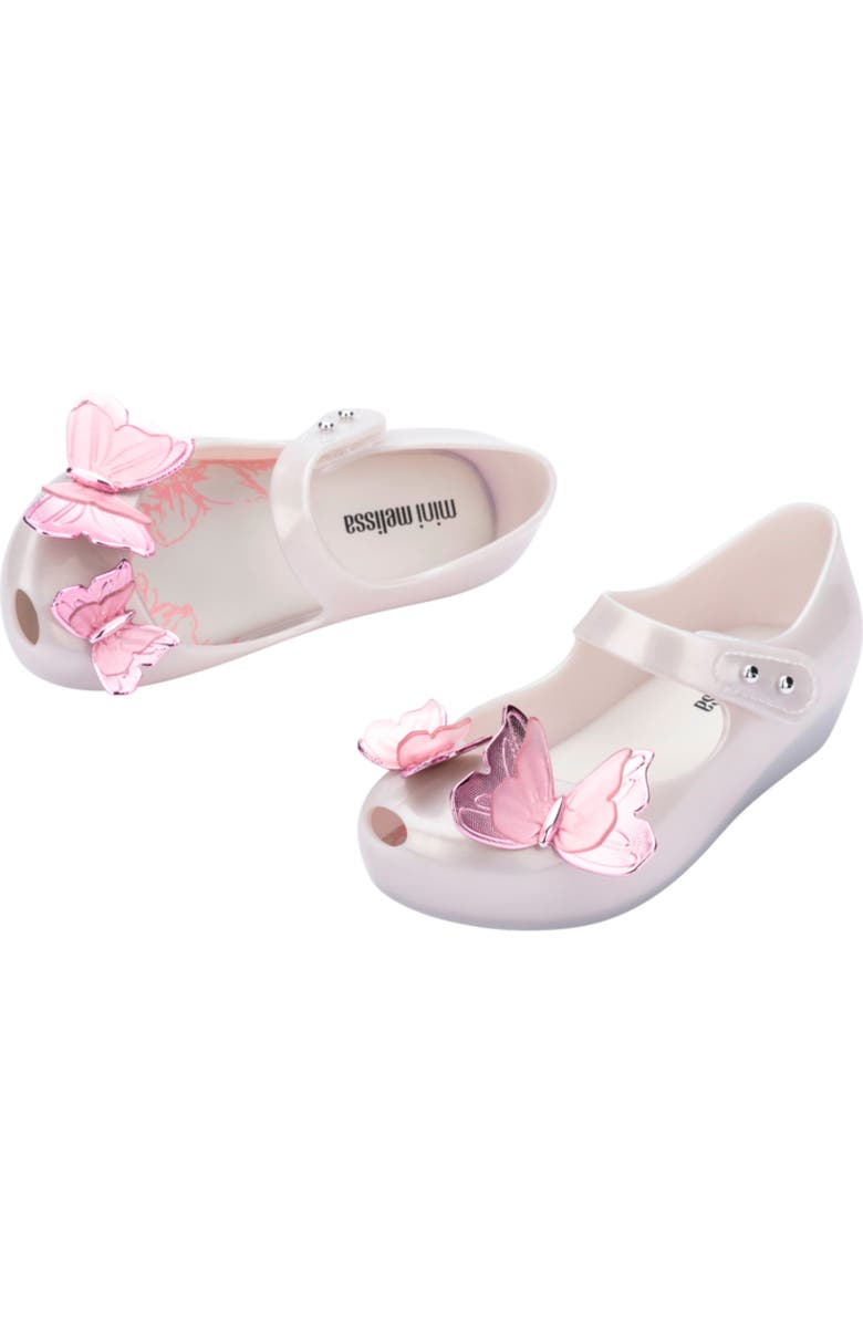 Mini Melissa Ultragirl Butterfly Mary Jane Flat, Alternate, color, Pearly White /Pink
