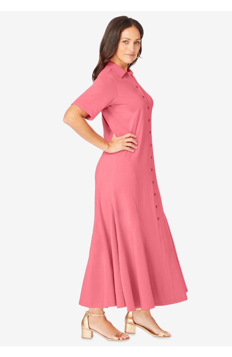 Jessica London Stretch Cotton Button Front Maxi Dress, Alternate, color, Dark Sapphire