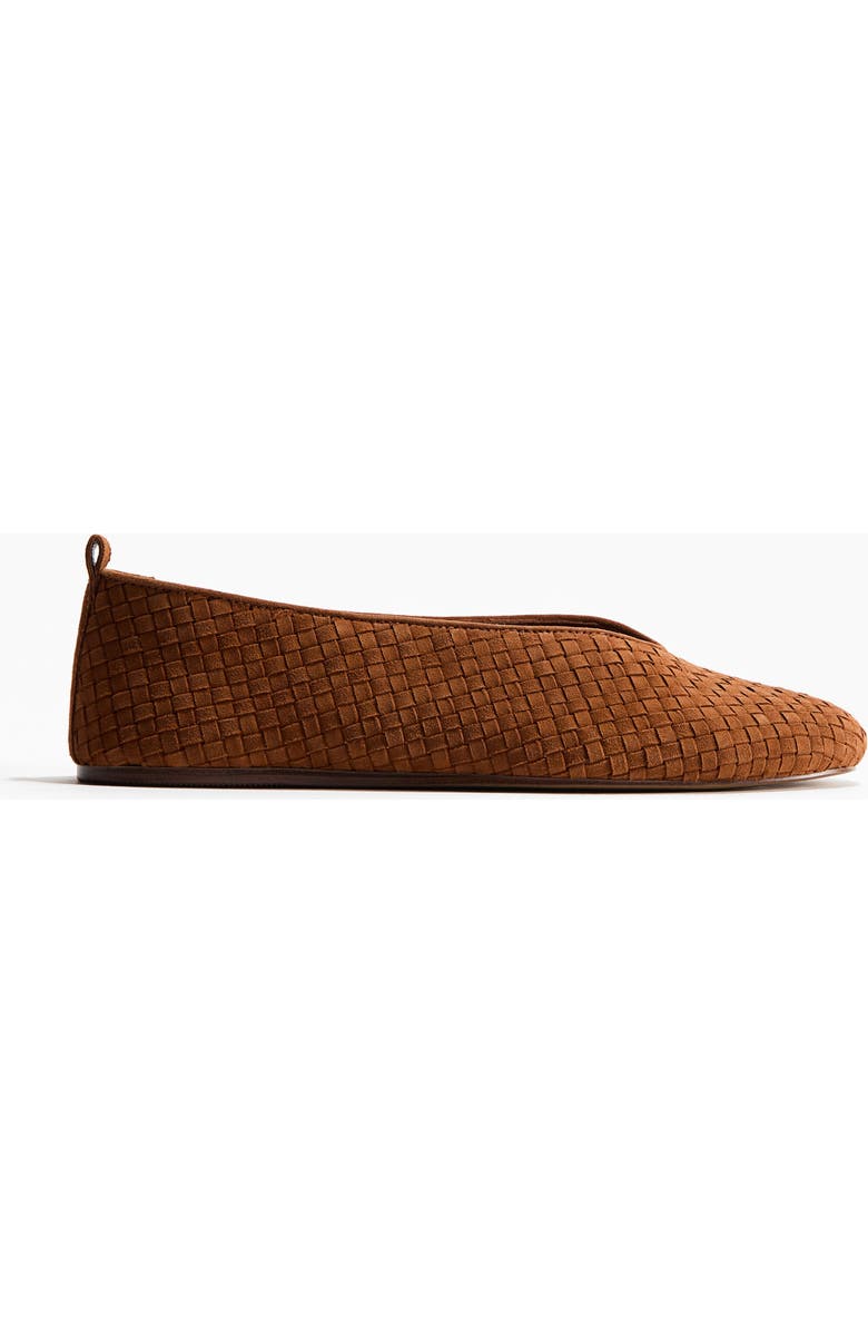 H&M Braided Leather Ballet Flats, Alternate, color, Brown