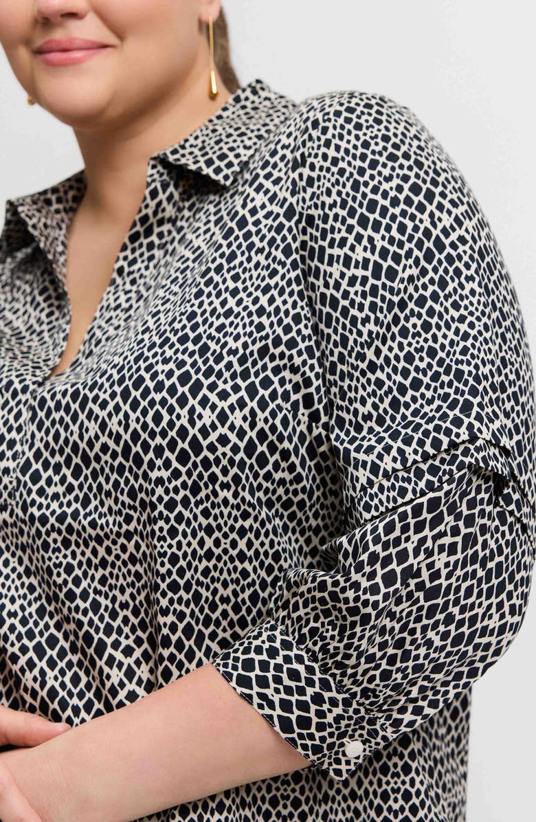 Foxcroft Frankie Abstract Print Cotton Sateen Popover Top, Alternate, color, 
