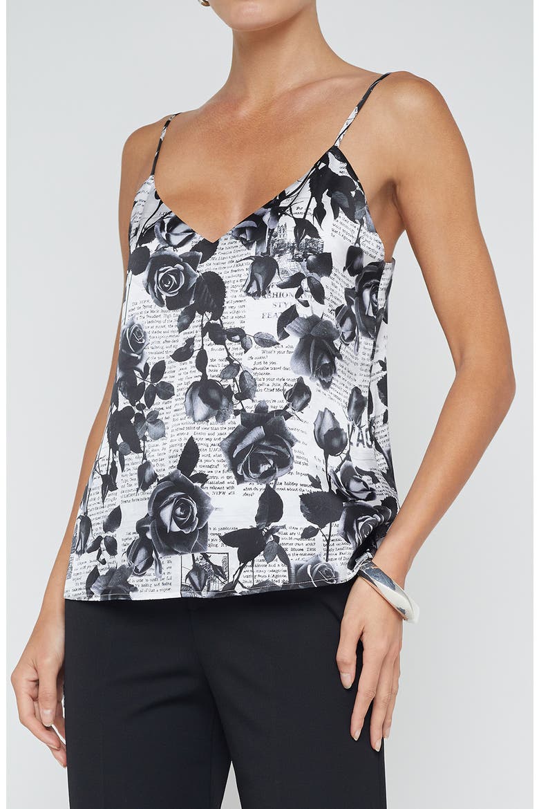 Jane Rose Print Silk Camisole, Main, color, WHITEBLAC