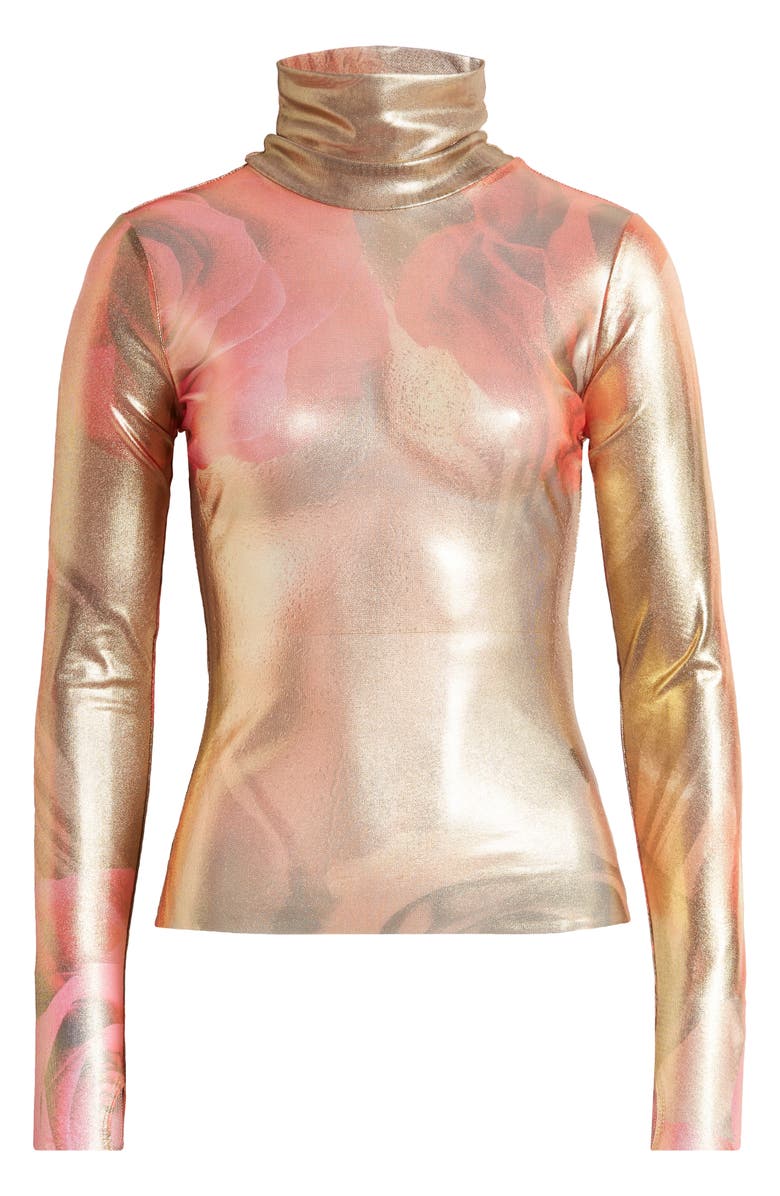 AFRM Zadie Foil Print Turtleneck Top, Alternate, color, Golden Nude Rose