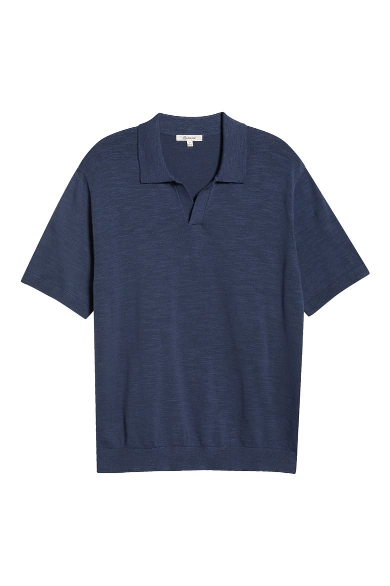 Johnny-Collar Cotton Slub Sweater Polo, Alternate, color, PETROL NAVY