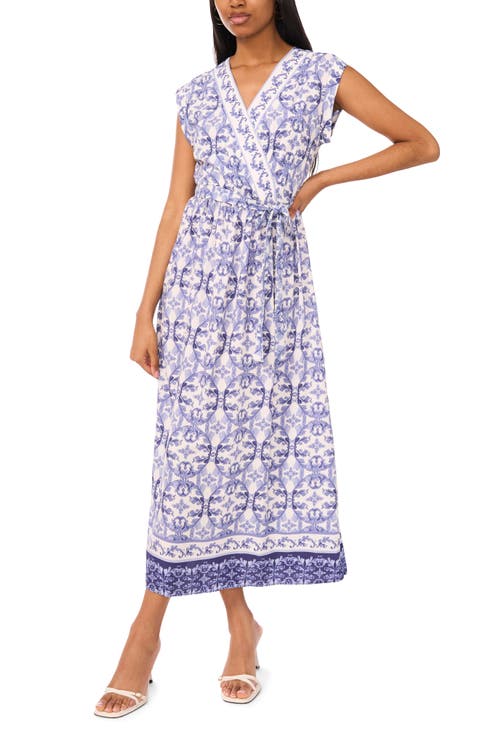 Floral Cap Sleeve Tie Waist Maxi Dress