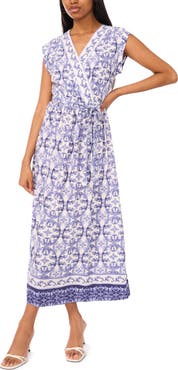 Halogen® Floral Cap Sleeve Tie Waist Maxi Dress