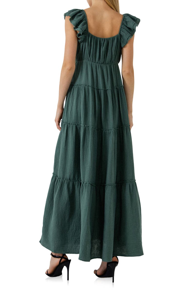 Free the Roses Sweetheart Neck Cotton Gauze Tiered Maxi Dress, Alternate, color, Green