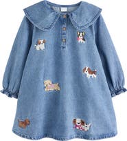 NEXT Kids' Dog Embroidered Denim Dress