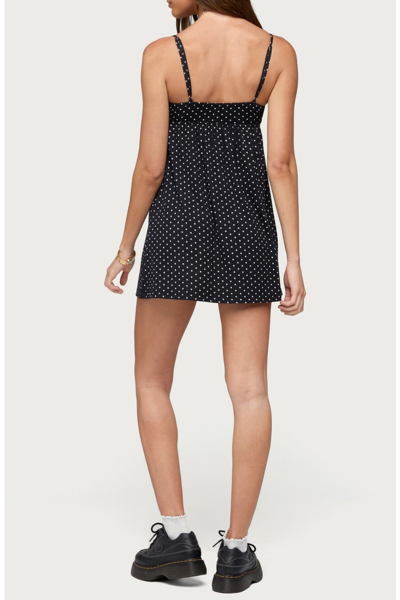 Reigna Lace Trim Dot Minidress, Alternate, color, BLACK-AND-WHITE