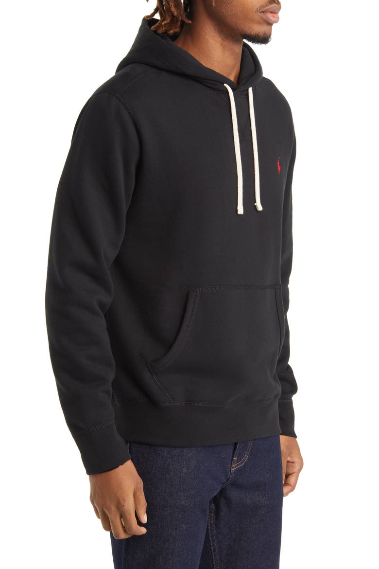 Fleece Pullover Hoodie, Alternate, color, POLO BLACK
