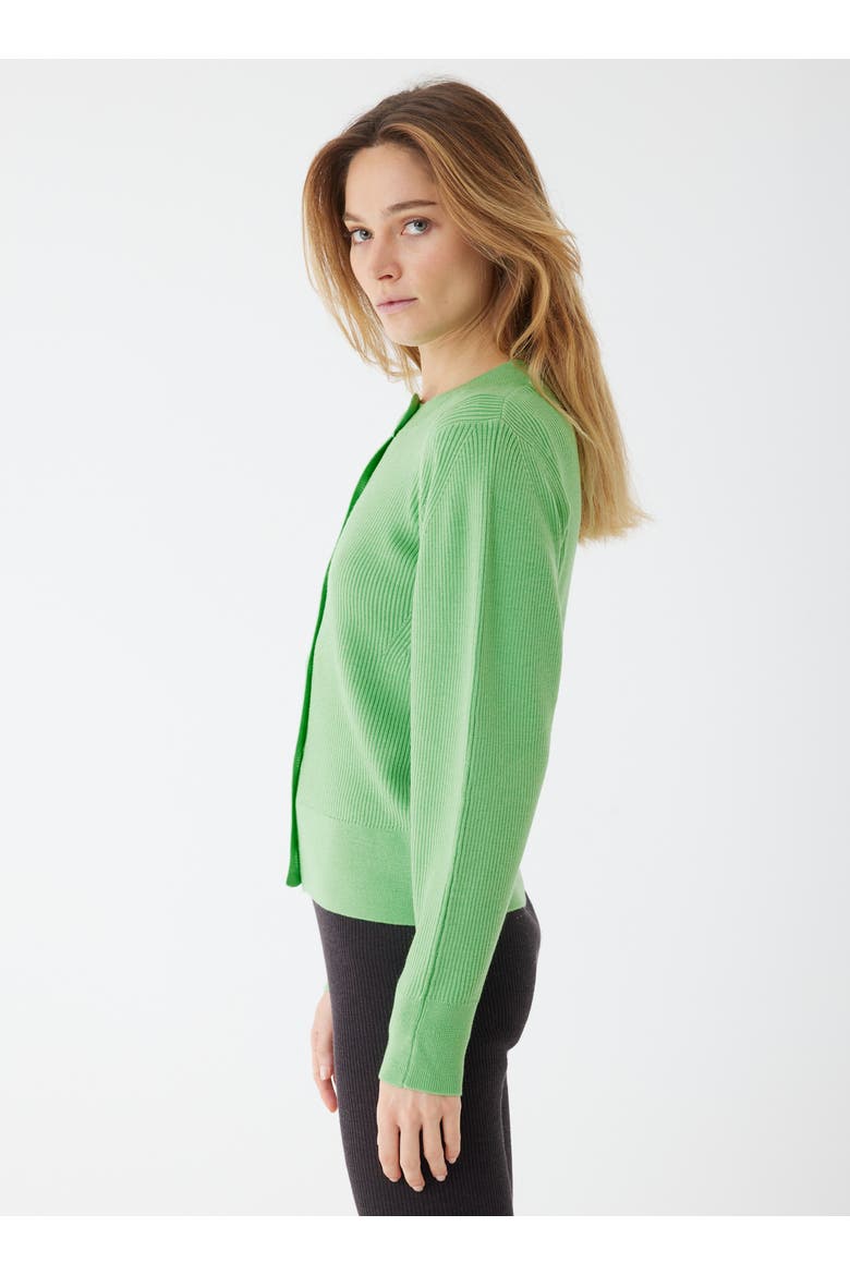 Compact Merino Mini Rib Long Sleeve Crewneck Cardigan, Alternate, color, AVOCADO