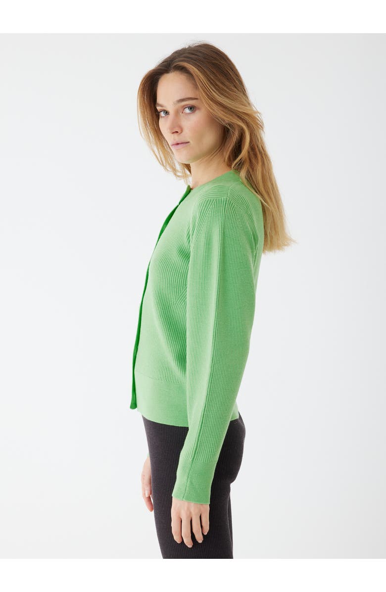 Majestic Filatures Compact Merino Mini Rib Long Sleeve Crewneck Cardigan, Alternate, color, Avocado