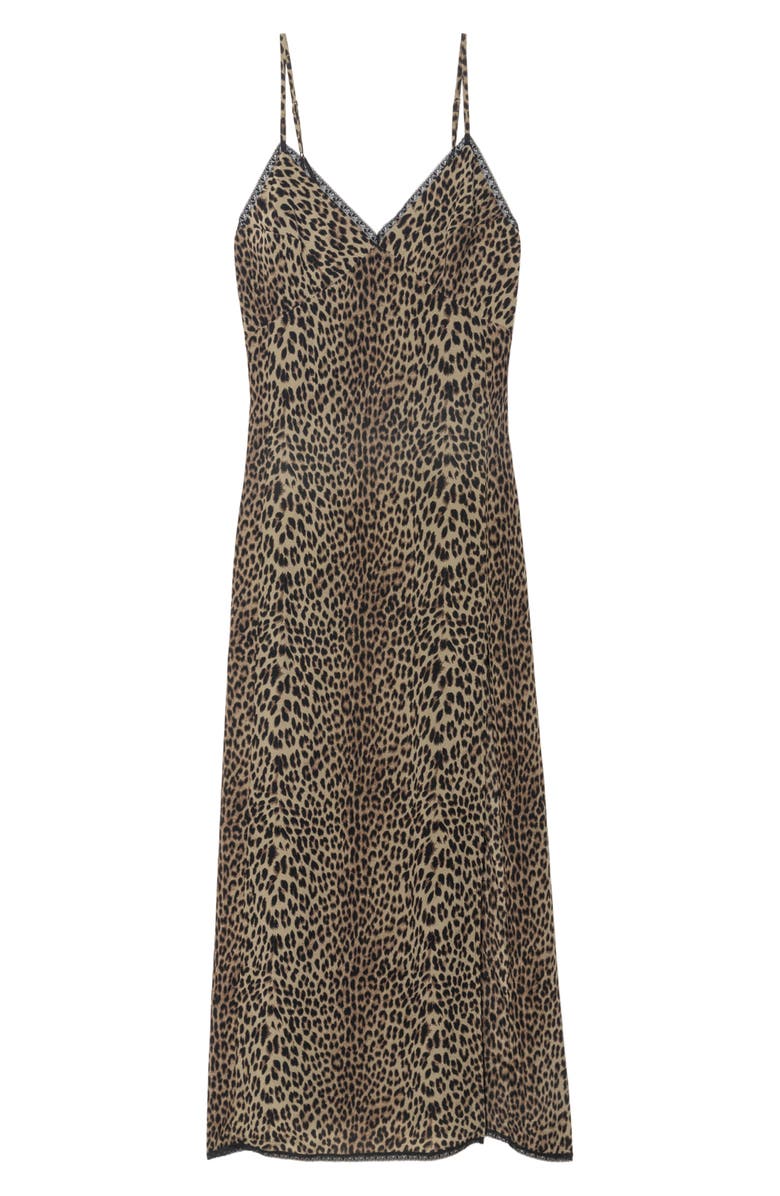Zadig & Voltaire Amelil Leopard Print Slipdress, Alternate, color, Leaves