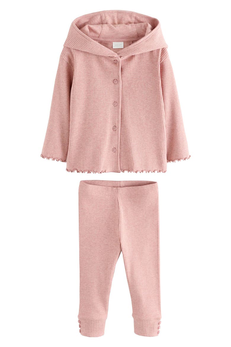 Kids' Cotton Rib Button-Up Hoodie & Leggings Set, Main, color, PINK