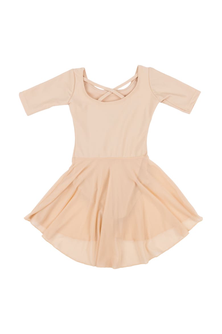 Girls Short Sleeve Skirted Leotard, Alternate, color, BEIGE