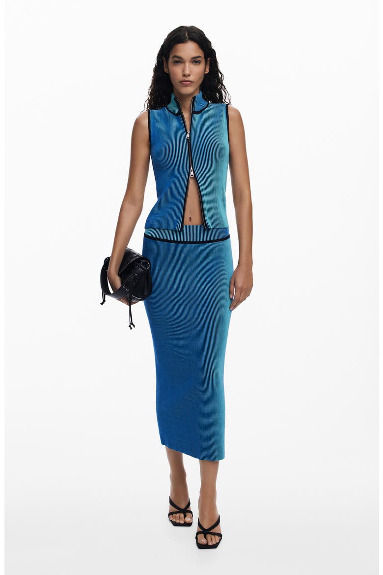 Sleeveless Front Zip Rib Top, Alternate, color, BLUE
