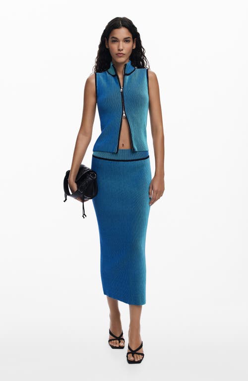 Desigual Sleeveless Front Zip Rib Top In Blue
